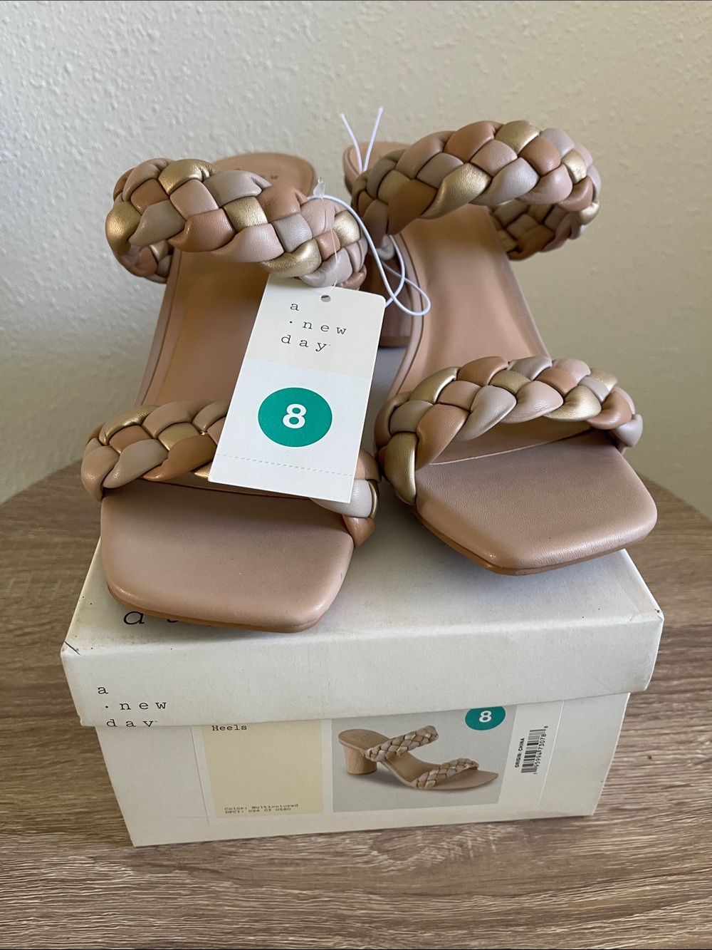a new day Braided Double-Strap Heeled Sandals - Tan & Gold